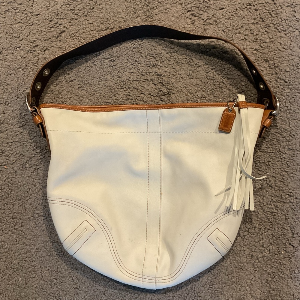 Coach White and Brown Hobo Bag